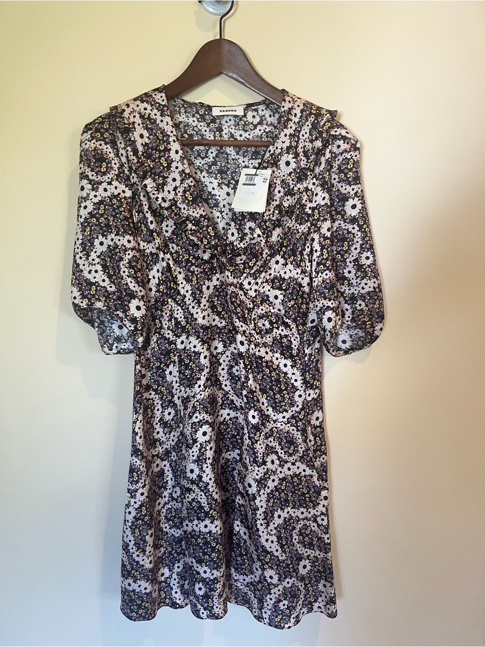 Sandro Pink and Black Floral Paisley Midi Dress